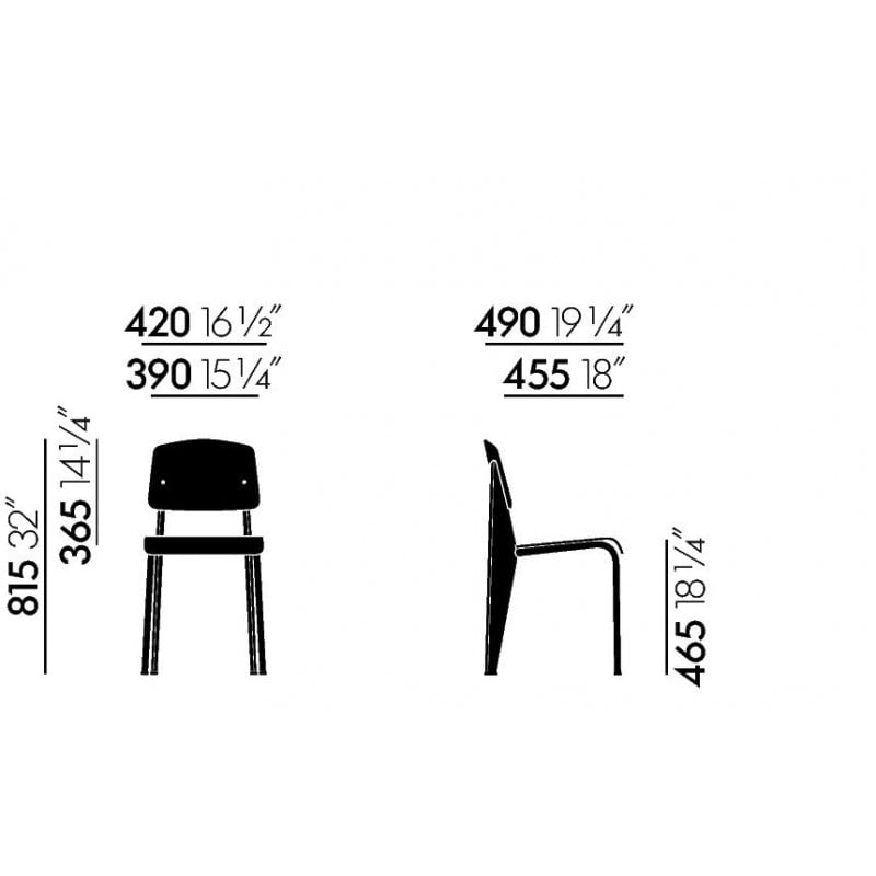 dimensions Chaise Standard  - Natural oak - Ecru powder-coated (smooth) - Vitra - Jean Prouvé - Accueil - Furniture by Designcollectors