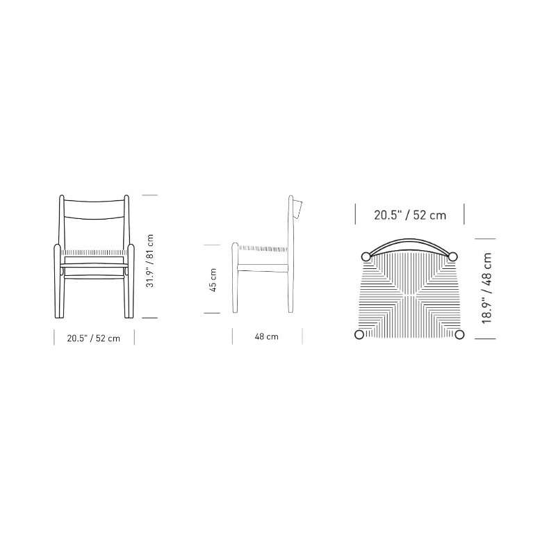 dimensions CH36 Stoel, oiled oak, natural cord - Carl Hansen & Son - Hans Wegner - Home - Furniture by Designcollectors