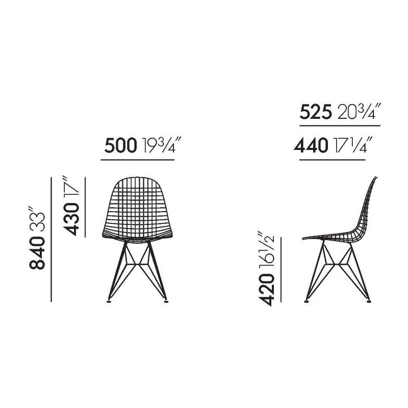 dimensions Wire Chair DKR-2 - Hopsak mint/forest - Chromed - Vitra - Charles & Ray Eames - Home - Furniture by Designcollectors