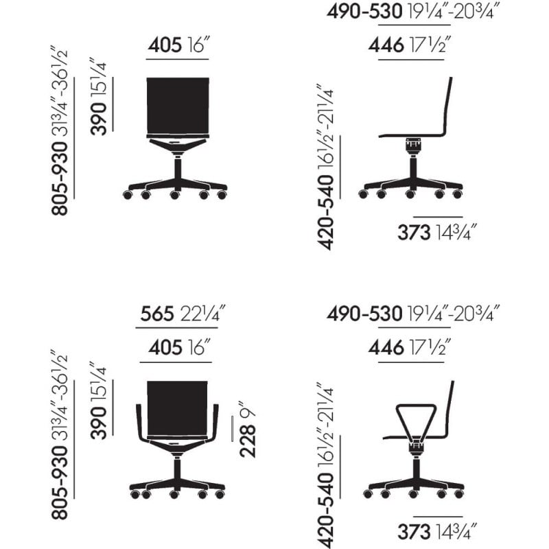 dimensions MVS .04 Chair - Basic Dark  - with armrests - Vitra - Maarten van Severen - Home - Furniture by Designcollectors