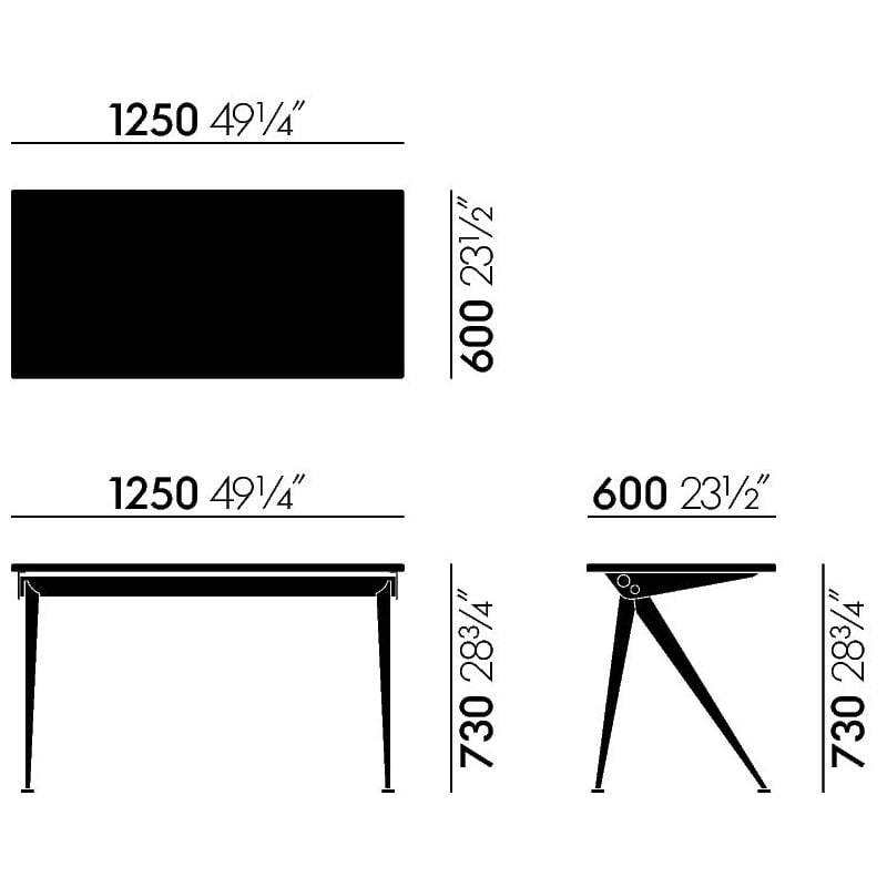 dimensions Compas Direction Desk - American walnut - Deep black - Vitra - Jean Prouvé - Home - Furniture by Designcollectors
