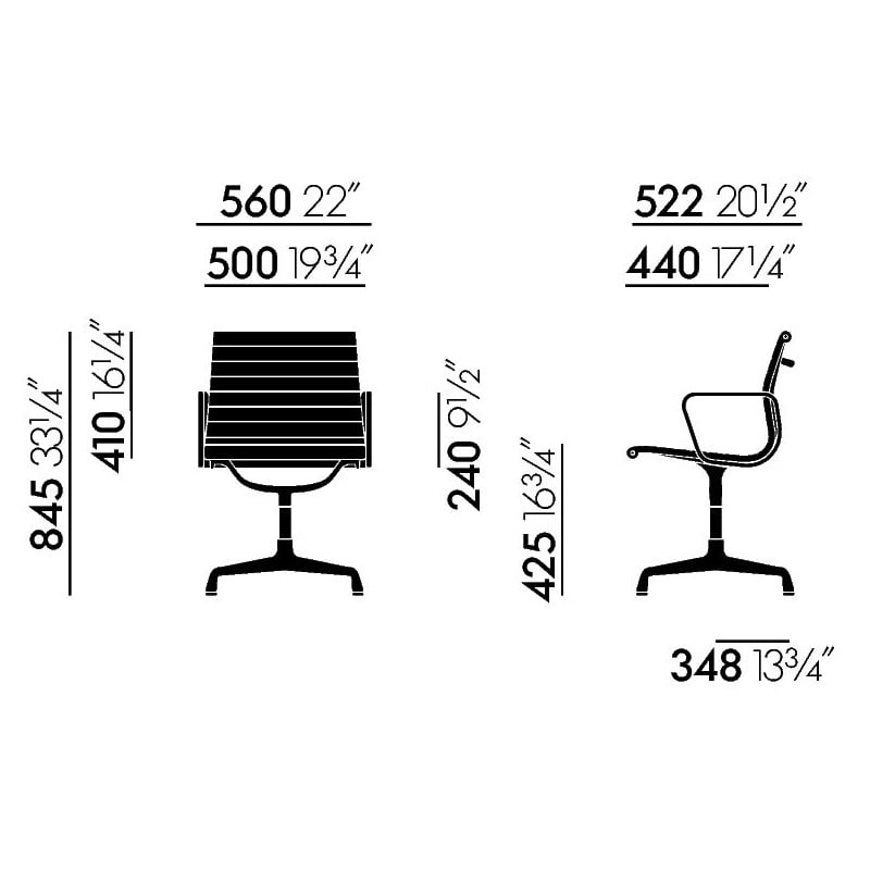 dimensions Aluminium Chair EA 104 Stoel - Hopsak blue/ivory - Vitra - Charles & Ray Eames - Stoelen - Furniture by Designcollectors