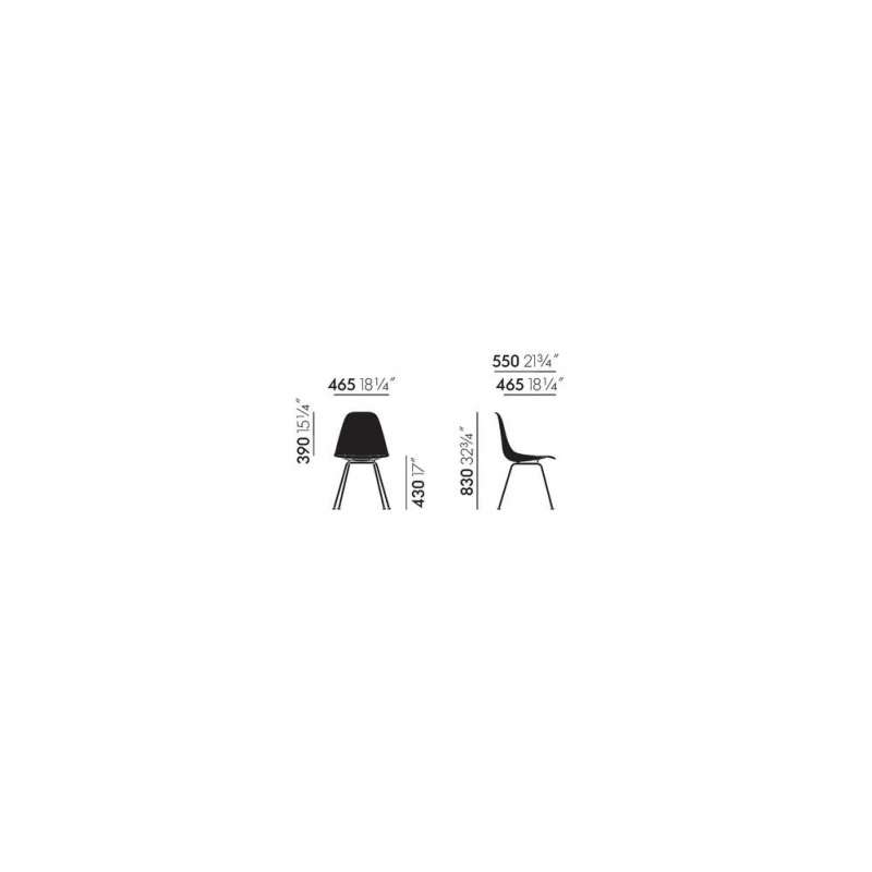 afmetingen Eames Fiberglass Chairs: DSX Stoel - Eames elephant hide grey - Chromed - vitra - Charles & Ray Eames - Fiberglass - Furniture by Designcollectors