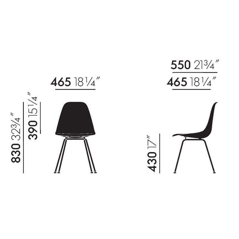 dimensions Eames Plastic Chair DSX Stoel zonder bekleding - nieuwe kleuren - Forest - Vitra - Charles & Ray Eames - Home - Furniture by Designcollectors