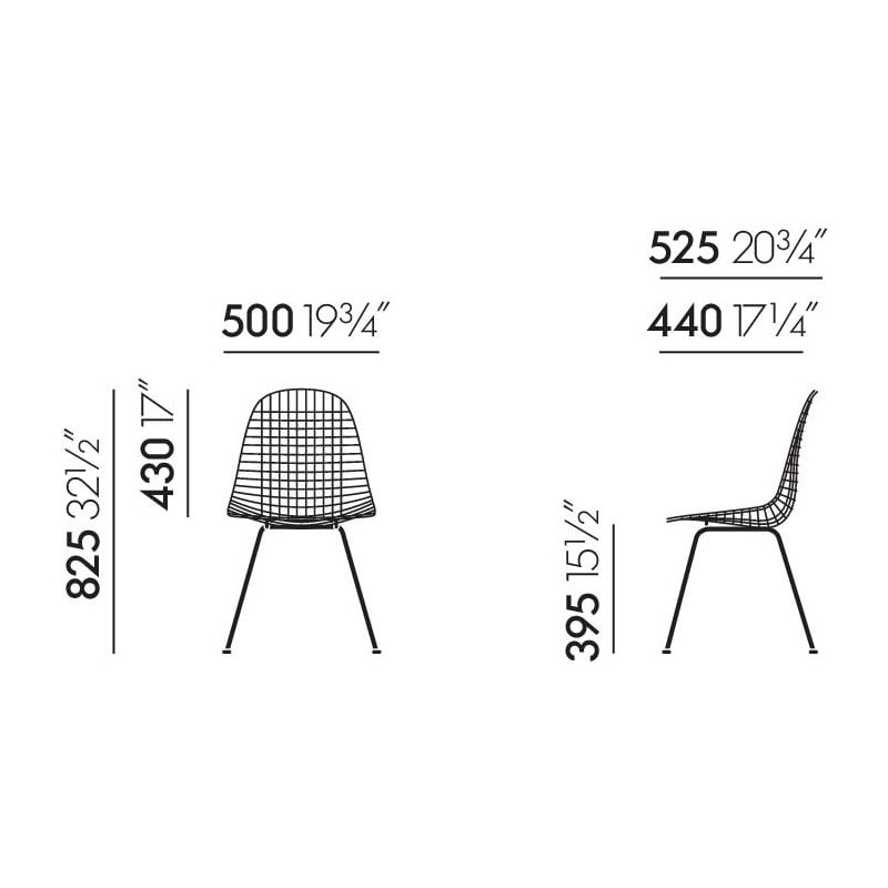 dimensions Wire Chair DKX - Powder coated white (smooth) - Vitra - Charles & Ray Eames - Accueil - Furniture by Designcollectors