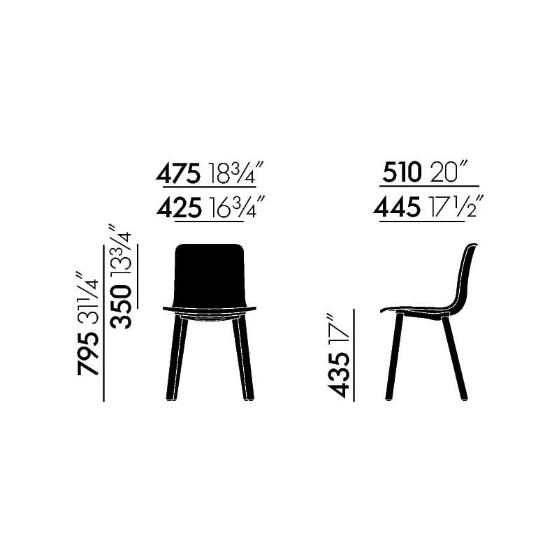 dimensions HAL Wood Chair Stoel - White - Vitra - Jasper Morrison - Home - Furniture by Designcollectors