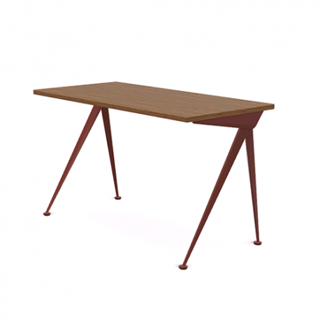 Compas Direction Desk - American walnut - Japanese red - Vitra - Jean Prouvé - Furniture by Designcollectors