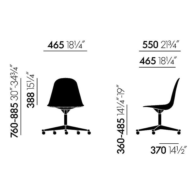 dimensions Eames Plastic Side Chair PSCC - White - Vitra - Charles & Ray Eames - Home - Furniture by Designcollectors