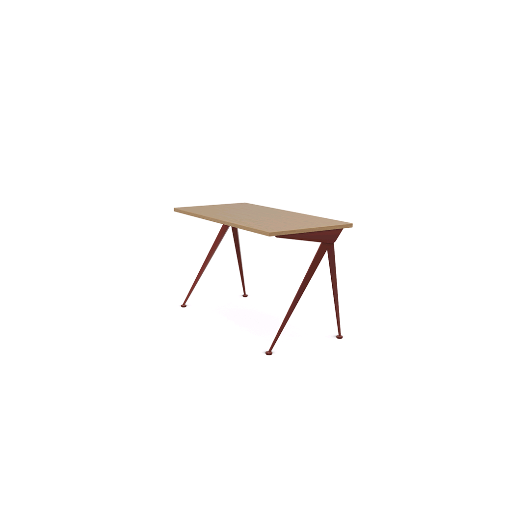 Compas Direction Desk Natural oak Japanese red Vitra by Jean Prouvé