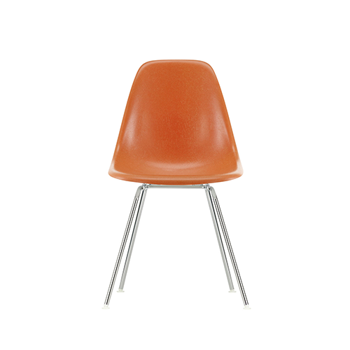 Eames Fiberglass Chairs: DSX - Eames red orange - Chromed - Vitra - Charles & Ray Eames - Fiberglass - Furniture by Designcollectors