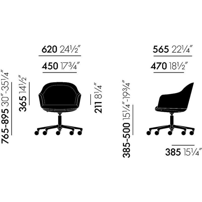afmetingen Softshell Chair Stoel 5-steronderstel - Plano - Dark blue/ brown - vitra - Ronan and Erwan Bouroullec - Home - Furniture by Designcollectors