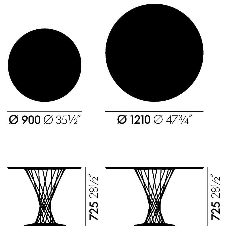 dimensions Noguchi Eettafel - White - 1210 mm - Vitra - Isamu Noguchi - Tafels - Furniture by Designcollectors