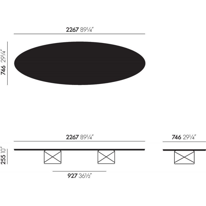afmetingen Elliptical Table ETR Tafel - HPL White - vitra - Charles & Ray Eames - Tafels - Furniture by Designcollectors