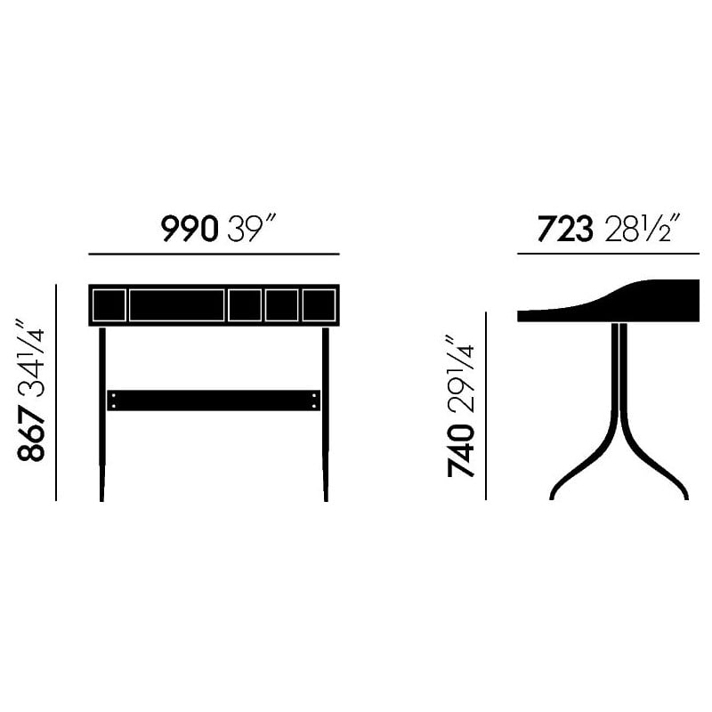 dimensions Home Desk Bureau - Walnut veneer - Vitra - George Nelson - Accueil - Furniture by Designcollectors