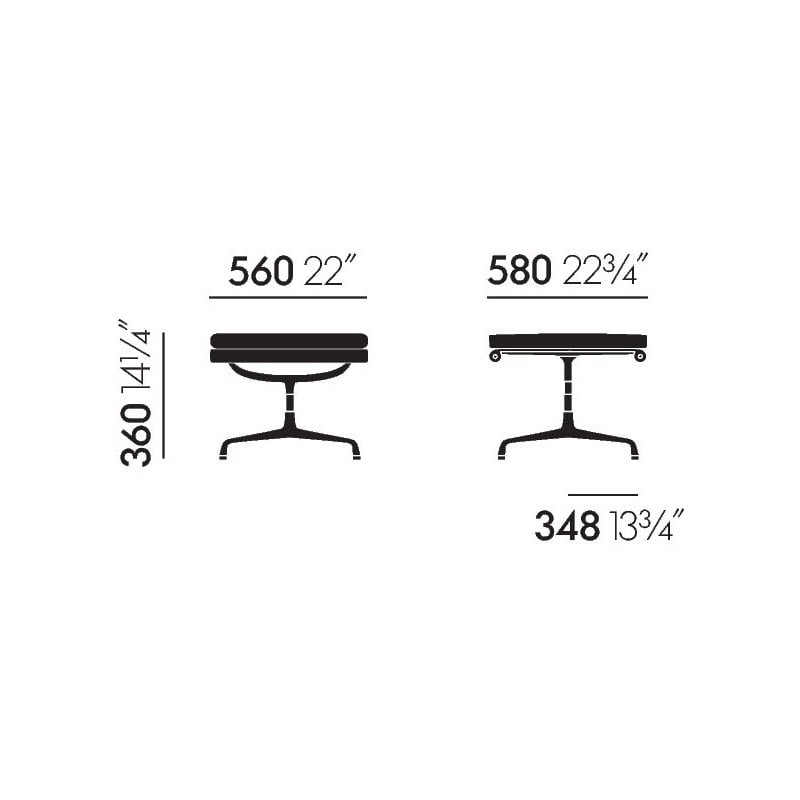 dimensions Soft Pad Chair EA 223 Voetenbank - Leder - Verchroomd - Chocoladebruin - Vitra - Charles & Ray Eames - Home - Furniture by Designcollectors