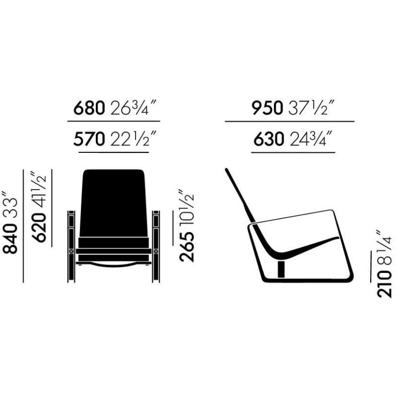 dimensions Cité Fauteuil - Mello - Papyrus - Vitra - Jean Prouvé - Lounge Chairs & Club Chairs - Furniture by Designcollectors