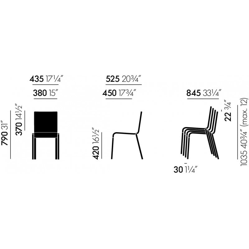 afmetingen MVS.03 Stoel (zonder armleuningen) - Basic dark - vitra - Maarten van Severen - Home - Furniture by Designcollectors
