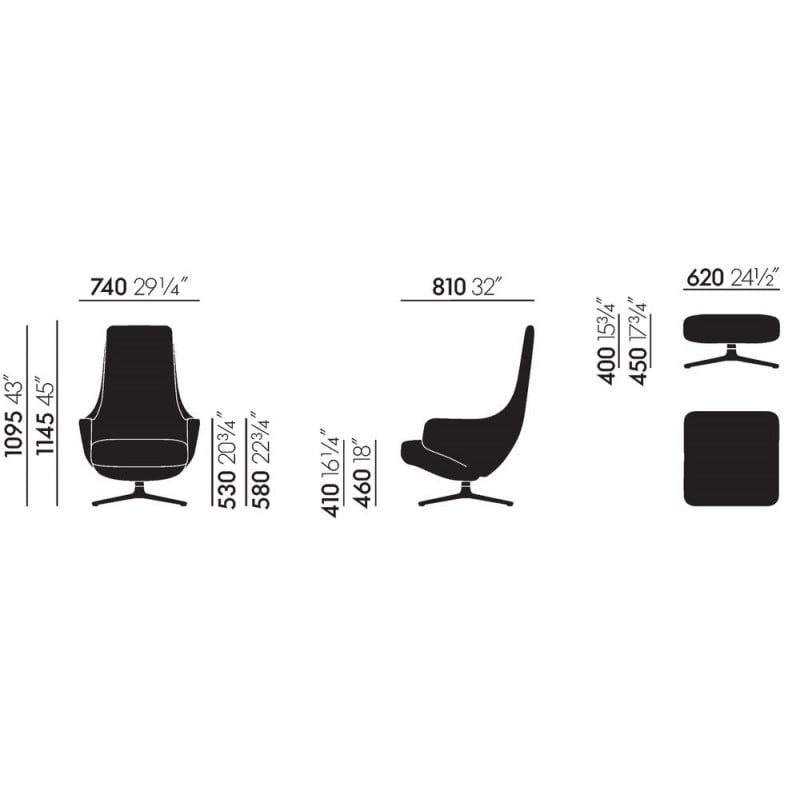 dimensions Repos & Ottoman - Cosy 2 - Fossil - Vitra - Antonio Citterio - Outlet - Furniture by Designcollectors