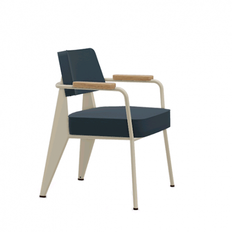 Fauteuil Direction- Twill blue/grey - Ecru powder-coated (smooth) - Vitra - Jean Prouvé - Furniture by Designcollectors