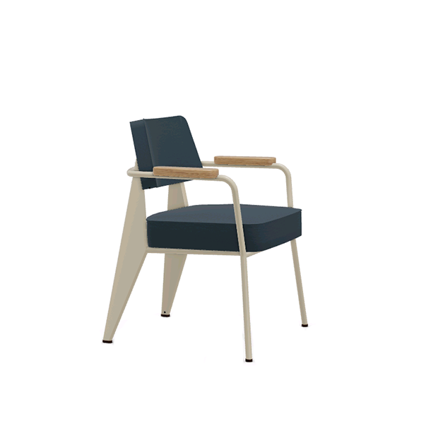 Fauteuil Direction- Twill blue/grey - Ecru powder-coated (smooth) - Vitra - Jean Prouvé - Stoelen - Furniture by Designcollectors