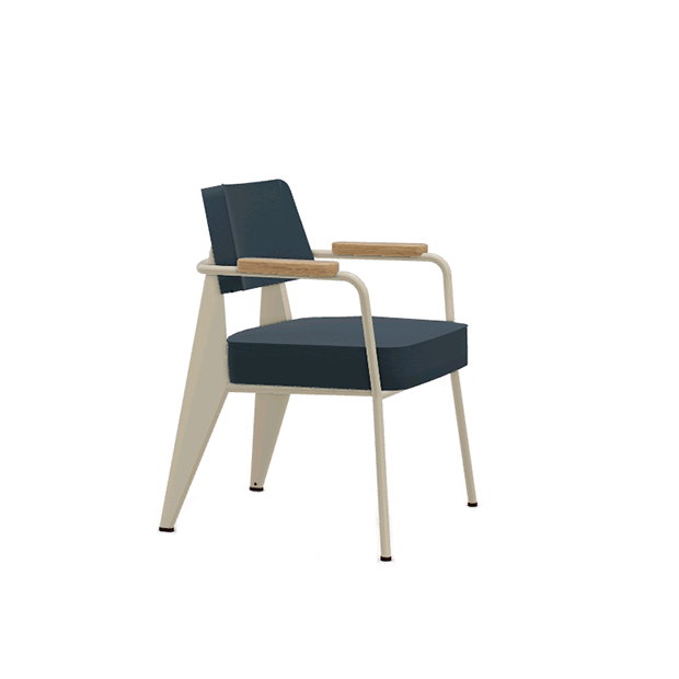 Fauteuil Direction- Twill blue/grey - Ecru powder-coated (smooth) - Vitra - Jean Prouvé - Chaises - Furniture by Designcollectors