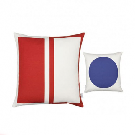 Pillow: Rectangles/Circle, red/blue - Vitra - Alexander Girard - Furniture by Designcollectors