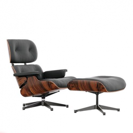 Lounge Chair & Ottoman (nieuwe afmetingen) - Leather premium - Nero - Santos Palisander - Vitra - Furniture by Designcollectors