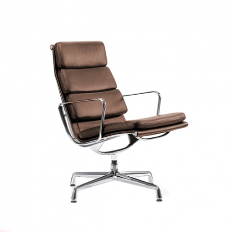 Soft Pad Chair EA 216 Chaise - Leather Premium - Chrome - Chestnut/Brown - Vitra - Charles & Ray Eames - Accueil - Furniture by Designcollectors