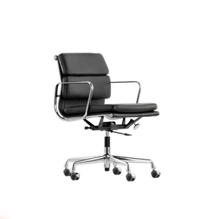 Soft Pad Chair EA 217 - Leder - Verchroomd - Nero/Nero