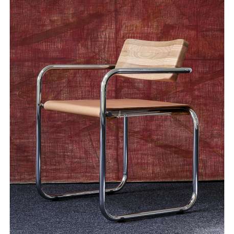 Chair CG73 - Chrome/Wood - Cognac - Be.Classics - Christophe Gevers - Stoelen - Furniture by Designcollectors