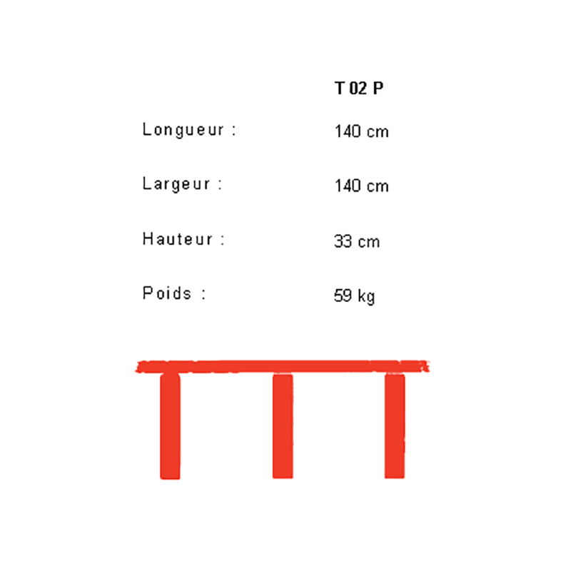 dimensions T02P Table basse rond  (dia 140 cm) - Pierre Chapo - Pierre Chapo - Tables - Furniture by Designcollectors