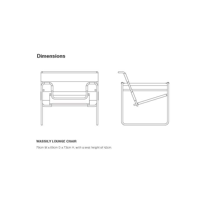 afmetingen Wassily Lounge Chair, Dark brown Spinneybeck Belting Leather - Knoll - Marcel Breuer - Stoelen - Furniture by Designcollectors