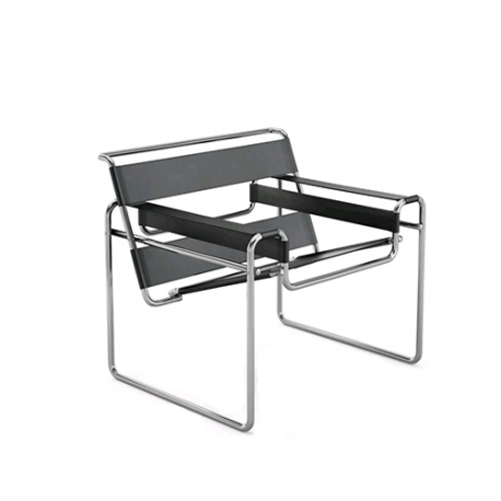 Wassily Lounge Chair, Black Spinneybeck Belting Leather - Knoll - Marcel Breuer - Furniture by Designcollectors