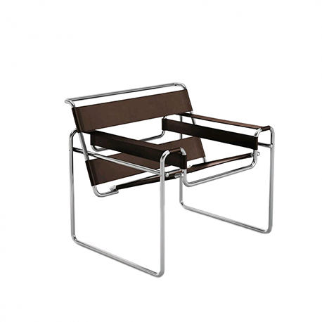 Wassily Lounge Chair, Dark brown Spinneybeck Belting Leather - Knoll - Marcel Breuer - Furniture by Designcollectors