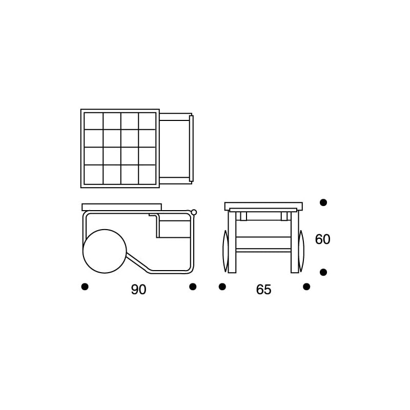 afmetingen 900 Tea Trolley Theewagen - artek - Alvar Aalto - Aalto korting 10% - Furniture by Designcollectors