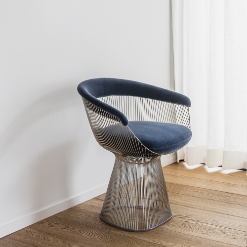 Platner Chaise, Velvet Marina, Polished nickel - Furniture by Designcollectors