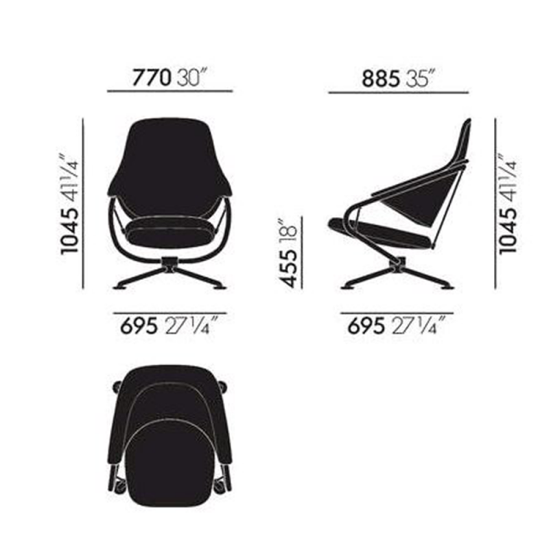 dimensions Citizen Highback with neck cushion - Vitra - Konstantin Grcic - Home - Furniture by Designcollectors