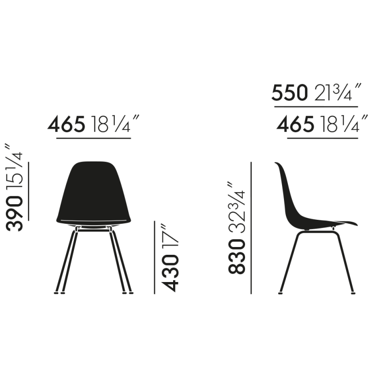 dimensions Eames Fiberglass Chairs: DSX Stoel- Eames ochre light - Basic dark powder coated - Vitra - Charles & Ray Eames - Fiberglass - Furniture by Designcollectors