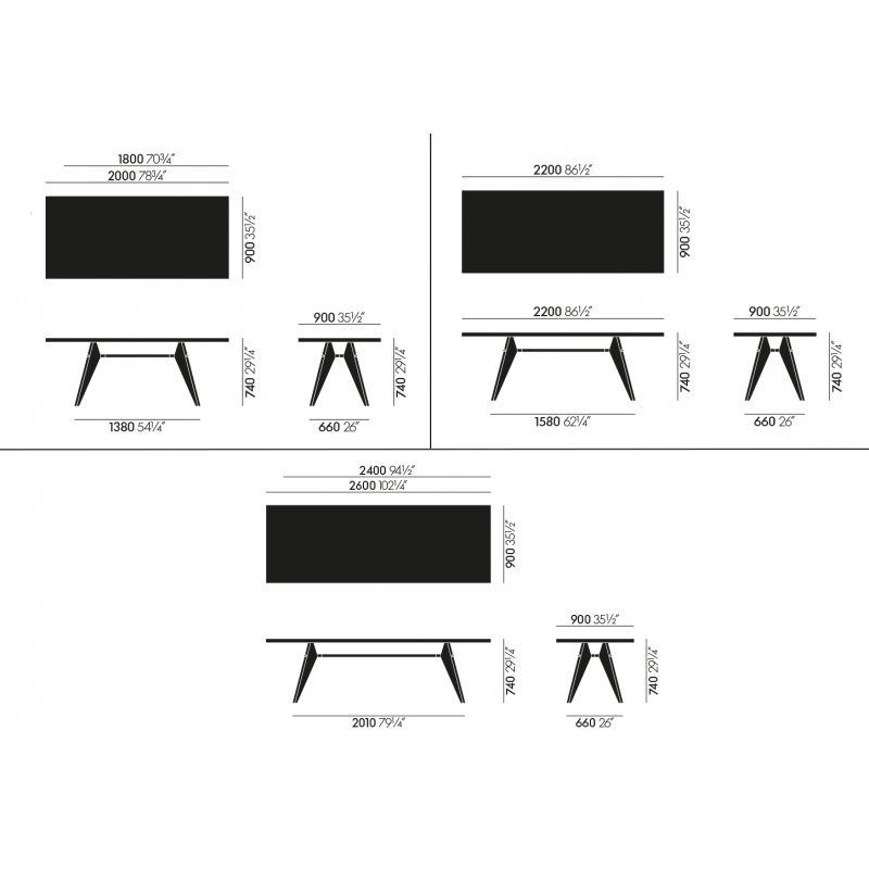 dimensions EM Tafel (HPL) - Vitra -  - Tafels - Furniture by Designcollectors