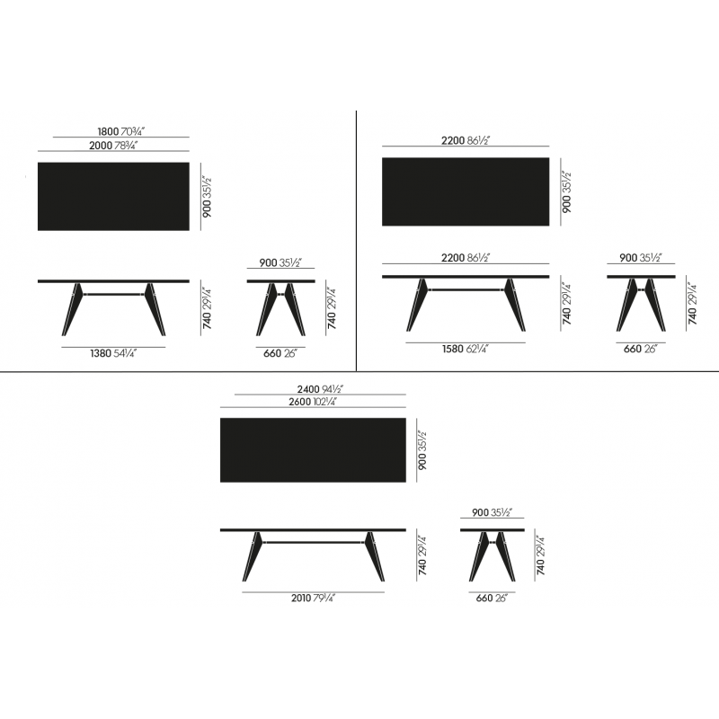 dimensions EM Table (HPL) - Vitra -  - Tables - Furniture by Designcollectors