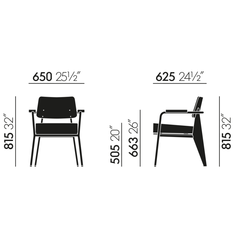 dimensions Fauteuil Direction Special: upholstery Credo - Vitra - Jean Prouvé - Chairs - Furniture by Designcollectors