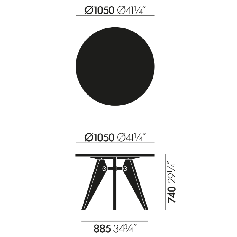 dimensions Table Guéridon Tafel - Vitra - Jean Prouvé - Tafels - Furniture by Designcollectors