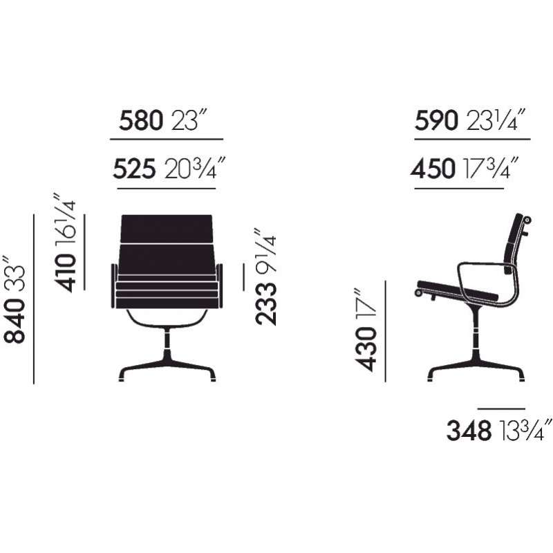 dimensions Soft Pad Chair EA 208 - Premium Leder - Gepolijst - Asphalt - Klassieke hoogte - Vitra -  - Home - Furniture by Designcollectors
