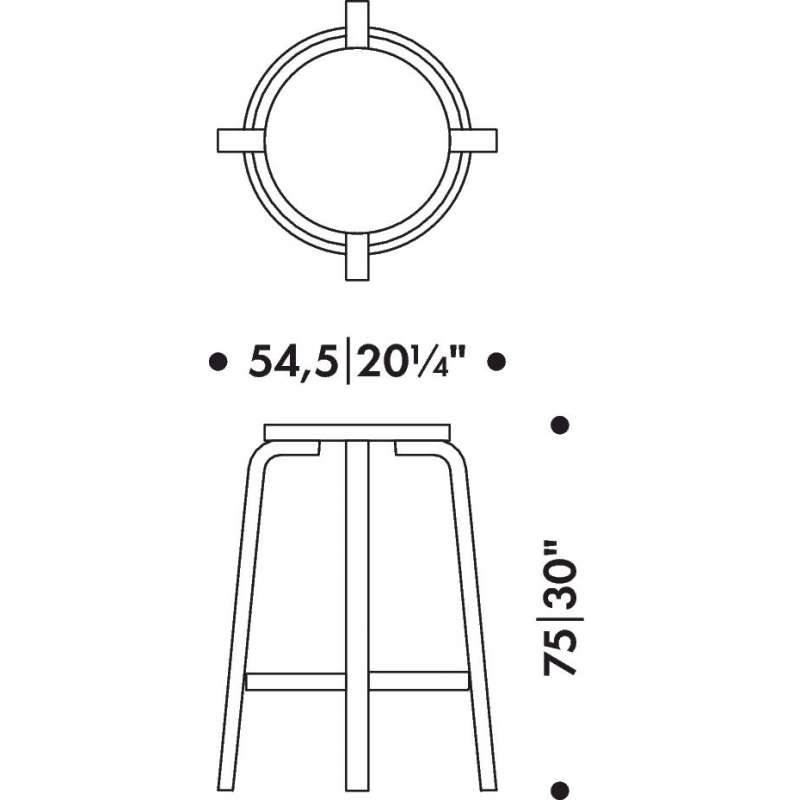 dimensions Barstoel 64 - Zwart Linoleum (75cm) - Artek - Alvar Aalto - Home - Furniture by Designcollectors