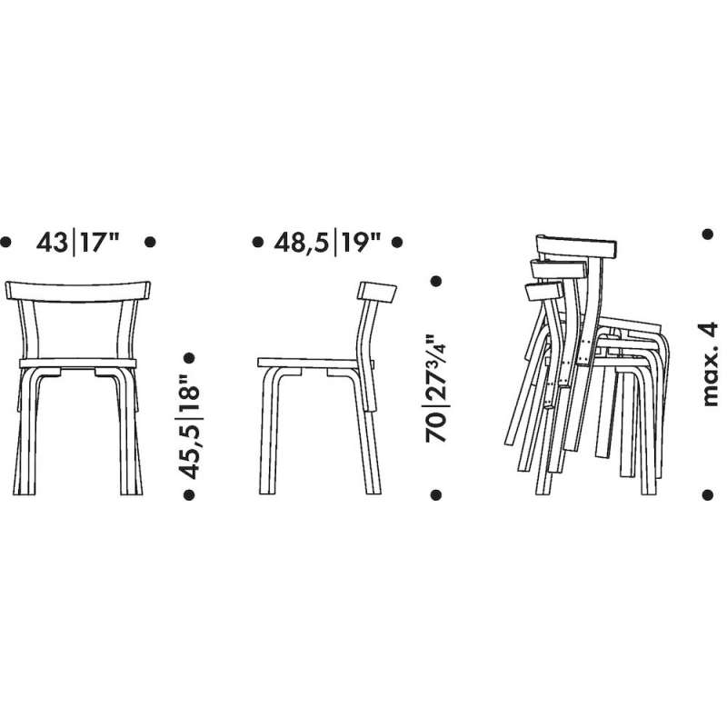 dimensions 68 Chair Black Linoleum - Artek - Alvar Aalto - Chaises - Furniture by Designcollectors