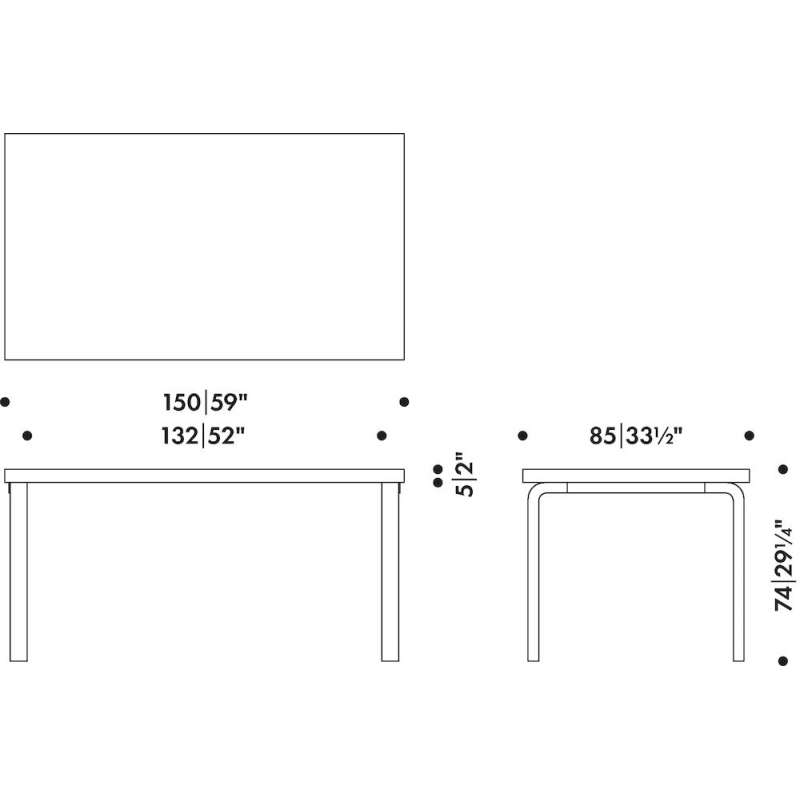 dimensions 82A Tafel, Black linoleum - Artek - Alvar Aalto - Google Shopping - Furniture by Designcollectors