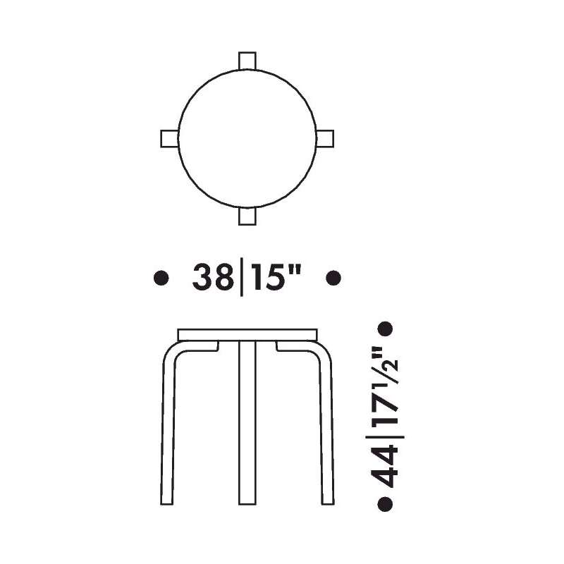 dimensions E60 Stool 4 Legs Black Lacquered - Artek - Alvar Aalto - Home - Furniture by Designcollectors