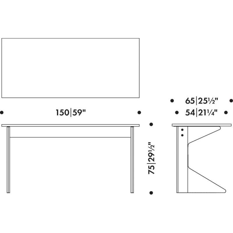 dimensions REB 005 Kaari desk, Black linoleum, black oak - Artek - Ronan and Erwan Bouroullec - Home - Furniture by Designcollectors