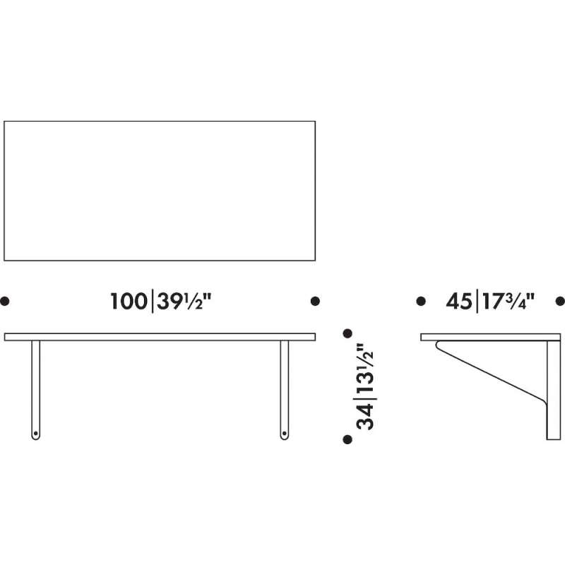 dimensions REB 006 Kaari Console - zwarte linoleum - natuurlijk eiken wandbeugel - Artek - Ronan and Erwan Bouroullec - Home - Furniture by Designcollectors