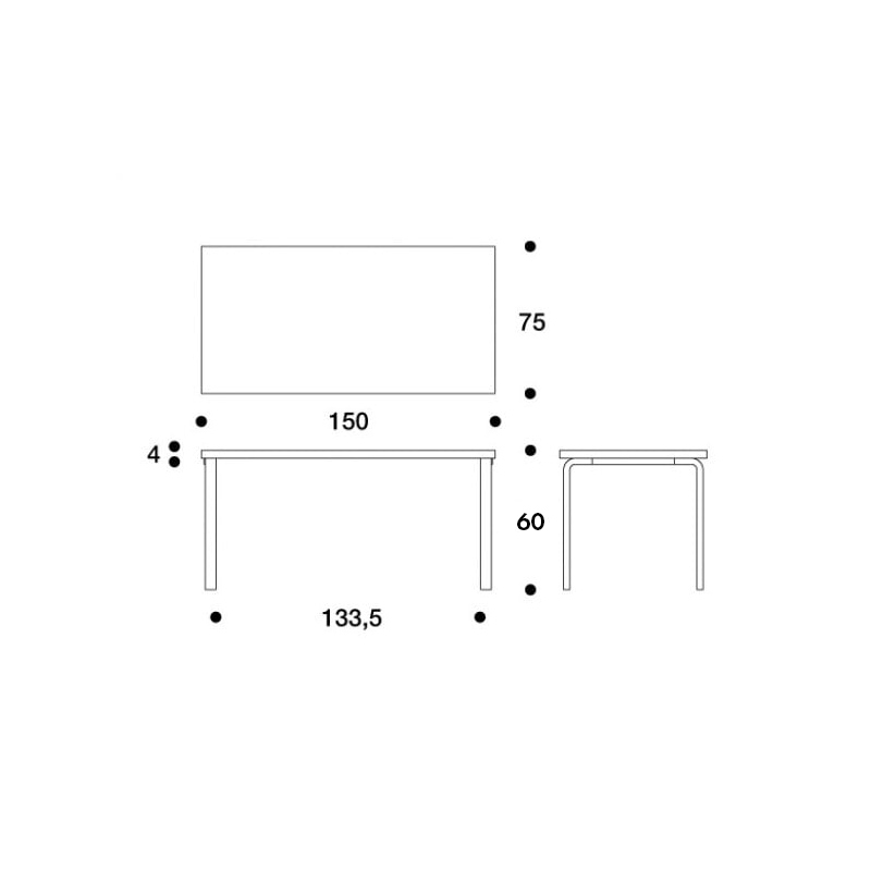 dimensions 81A Children's Table, White HPL, H: 60 cm - Artek - Alvar Aalto - Kinderen - Furniture by Designcollectors